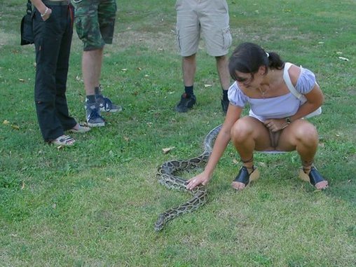 Woman Flashes Pussy to Photo Camera while Touching Snake